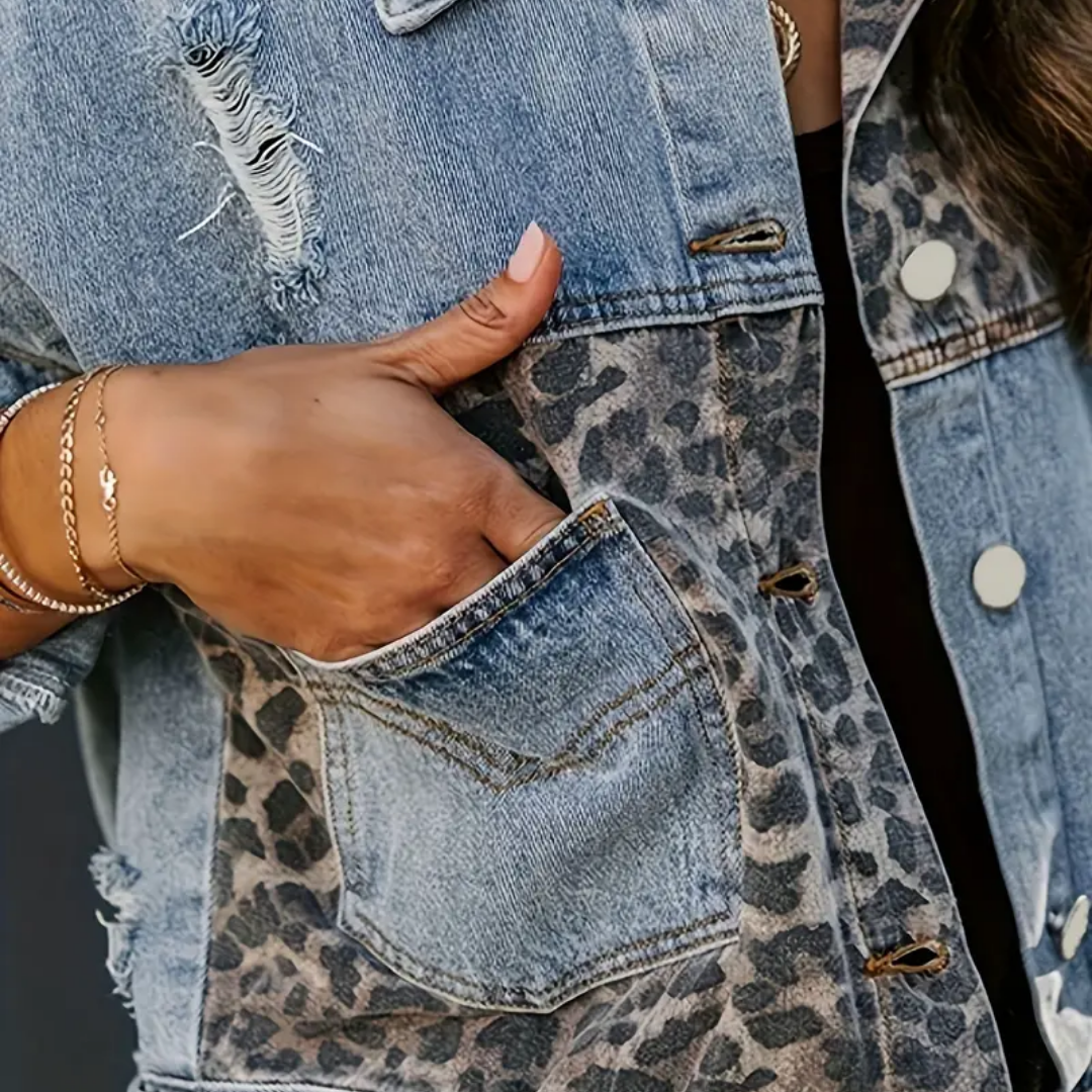 Mocarra | Trendige Jeansjacke mit Leopardenmuster