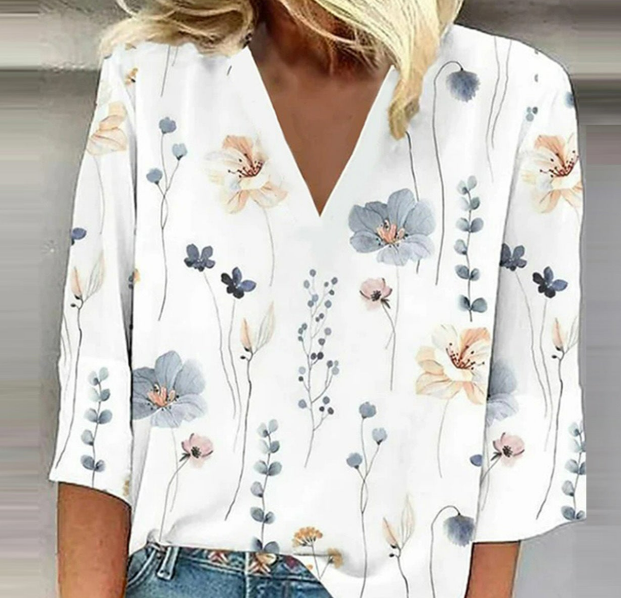 Anson - Chic Floral V-Neck Tee - Baumwollmischung für alltägliche Eleganz