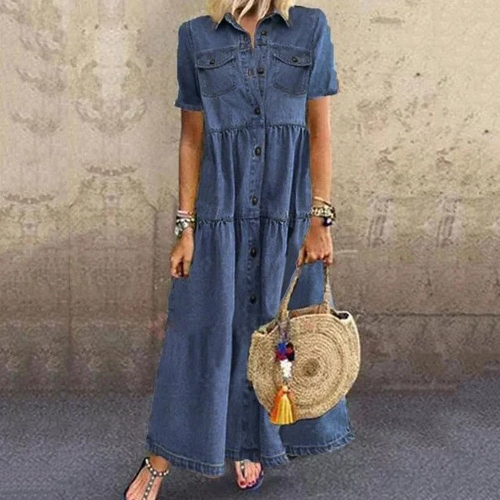 Elegantes Maxikleid im Denim-Stil - Kissa