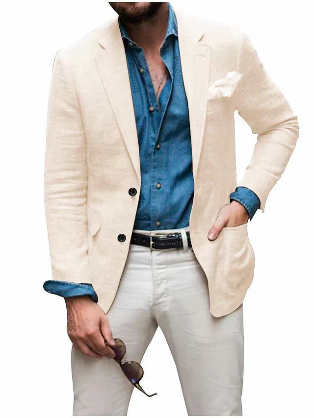 Jon - herren  leinen blazer strand hochzeit casual tailored fit solide farbe einreihig zwei knöpfe